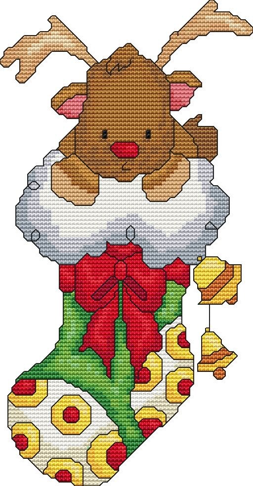 Cross Stitch Pattern Cute Reindeer In Stocking Christmas Etsy