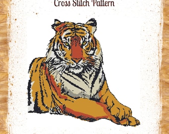 Quiet Tiger Cross Stitch Pattern Instant Download pdf Modern Design Majestic Cat 14