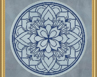 Cross Stitch Pattern Floral Medallion Monochrome 5 Instant Download PdF