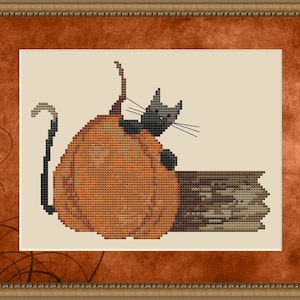 Cat Cross Stitch Pattern Pumpkin Cross Stitch Design Cross Stitch Halloween Instant Download pdf Cross Stitch image 1