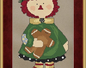 Gingerbread Annie Cross Stitch Pattern Raggedy Ann Design Primitive Old Time Style pdf