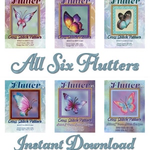 Cross Stitch Patterns - All Six of our Best Selling Flutter Designs - Beautifully Detailed Butterfly Designs Instant Download pdf Patterns