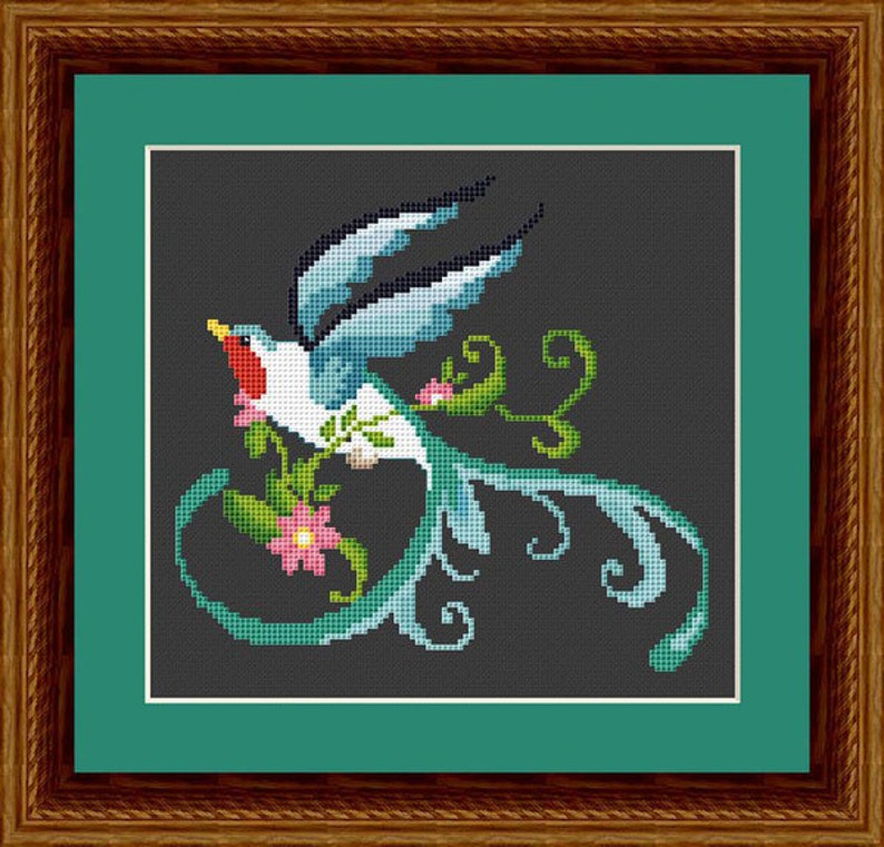 Cross Stitch Pattern Art Deco Bird 3 Instant Download PdF image 1