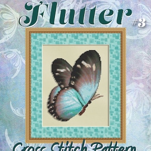 Cross Stitch Pattern Flutter No. 3 Teal Brown Butterfly Instant Download pdf Modern Design