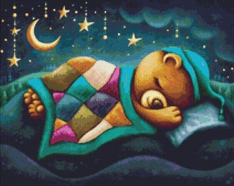 Cross Stitch Pattern Sweet Dreams Bear Instant Download PDF