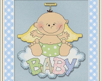 Cross Stitch Pattern Angel Baby Pastel Design Instant Download PdF