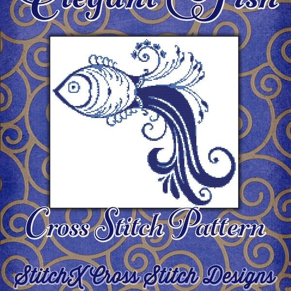 Cross Stitch Pattern Elegant Fish Cross Stitch Design Animal Beautiful Pattern Monochromatic Instant Download pdf