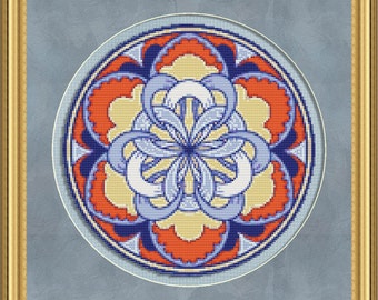 Cross Stitch Pattern Floral Medallion No. 2 Ornate Geometric Design Instant Download PdF