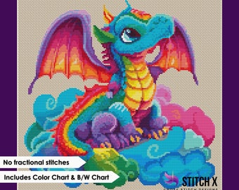 Cross Stitch Pattern Colorful Dragon Instant Download PDF