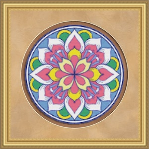 Cross Stitch Pattern Floral Medallion No. 3 Abstract Colorful Design Instant Download PdF