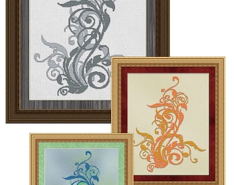 Cross Stitch Pattern Swirls in Three Colorways Instant Download PdF Abstract Delicate