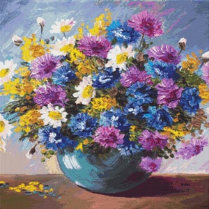 Beautiful Bouquet Floral Flower Cross Stitch Pattern Modern Design Instant Download PdF Pattern
