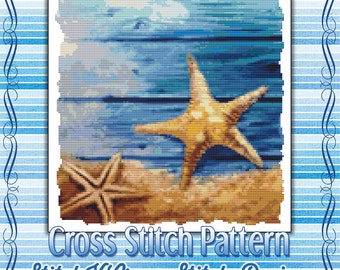 Starfish Pair Cross Stitch Pattern Instant Download pdf Modern Design Beautiful Beach Sea Water Design