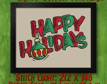 Happy Holidays Ornament Cross Stitch Pattern - Instant Download PDF - Modern Cross Stitch Design