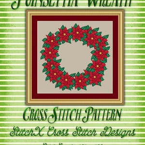 Poinsettia Wreath Cross Stitch Patterns Instant Download pdf