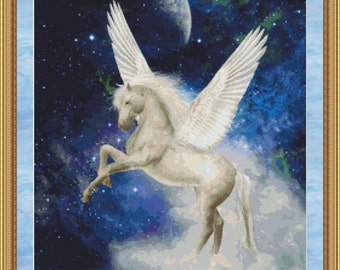 Cross Stitch Pattern Pegasus Fantasy Horse Design Instant Download PdF White Pegasus Horse