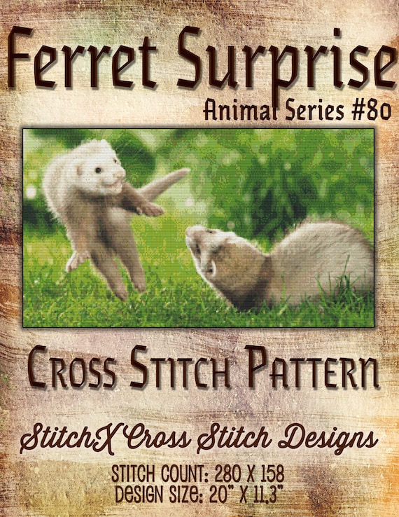 Cross Stitch Pattern Ferret Cute StitchX Instant Download Pdf Two Ferrets  Playing Xstitch