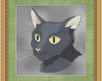 Cat Cross Stitch Pattern Grey Cross Stitch Design Cross Stitch Black Kitten Instant Download pdf Cross Stitch