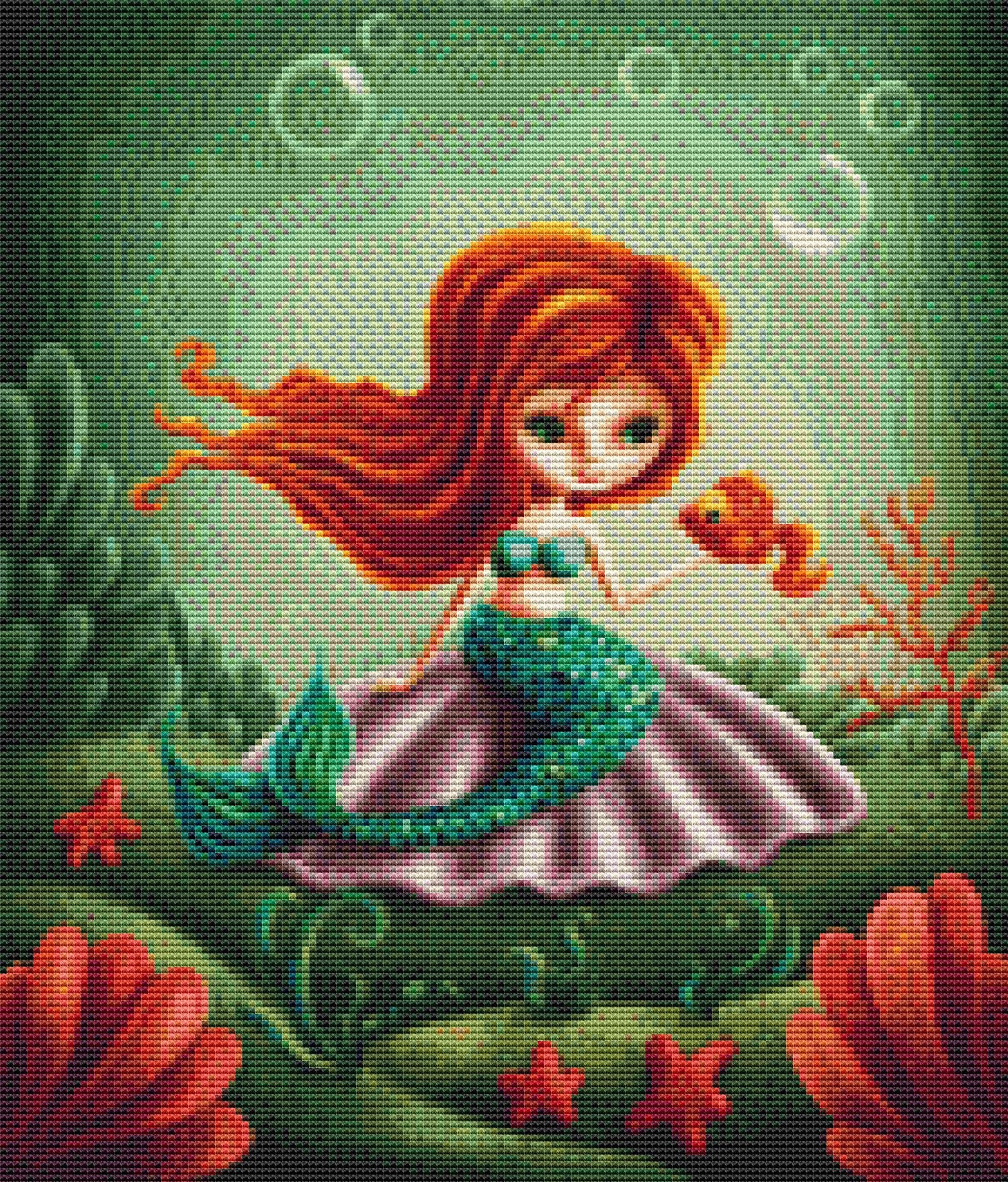Cross Stitch Pattern Redheaded Mermaid Instant Download PDF - Etsy