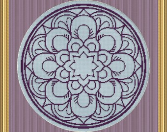 Cross Stitch Pattern Floral Medallion Monochrome No. 3 Single Color Design Instant Download PdF