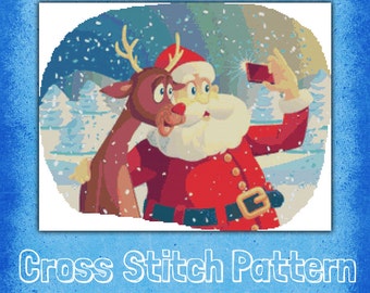 Santa Selfie Cross Stitch Pattern Instant Download pdf Design