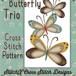 Cross Stitch Pattern Butterfly Trio Three Butterflies Design Instant Download PdF