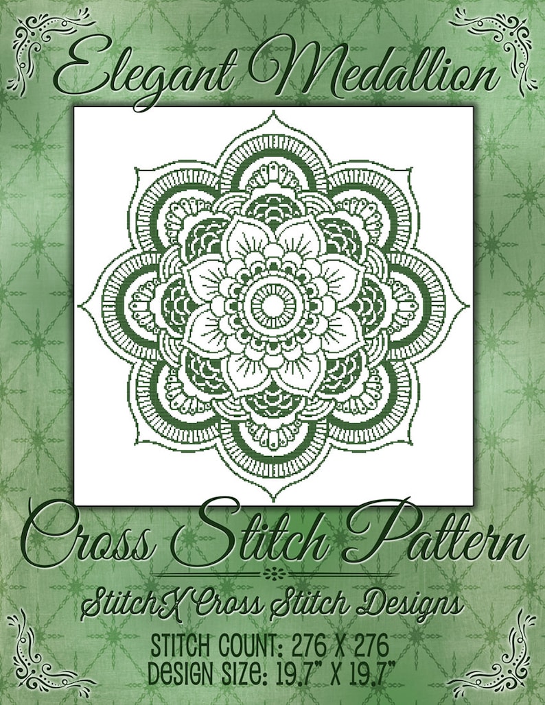 Elegant Medallion Cross Stitch Pattern Geometric Monochrome Design Geometric Mandala Instant Download Pdf image 1