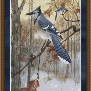 Cross Stitch Pattern Blue Jay Bird Design Instant Download PdF Winter Bird Cross Stitch