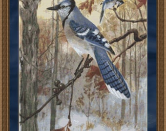 Cross Stitch Pattern Blue Jay Bird Design Instant Download PdF Winter Bird Cross Stitch