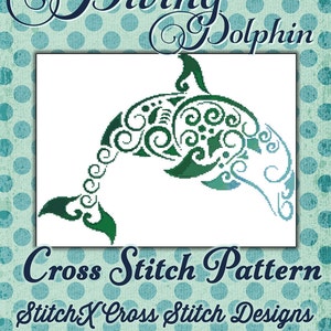 Diving Dolphin Cross Stitch Pattern Instant Download pdf Modern Design Stunning Animal Sea Water Design