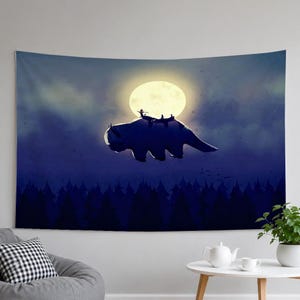 Gobelin Appa Flying Bison Moon, dekoracja ścienna Anime Night Forest