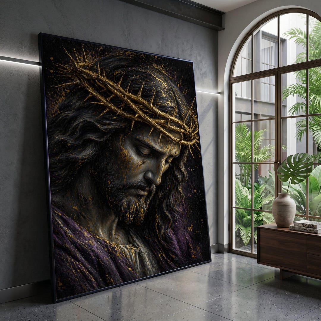 Jesus Christ With Crown of Thorns Canvas, Religious Wall Art, Spiritual ...