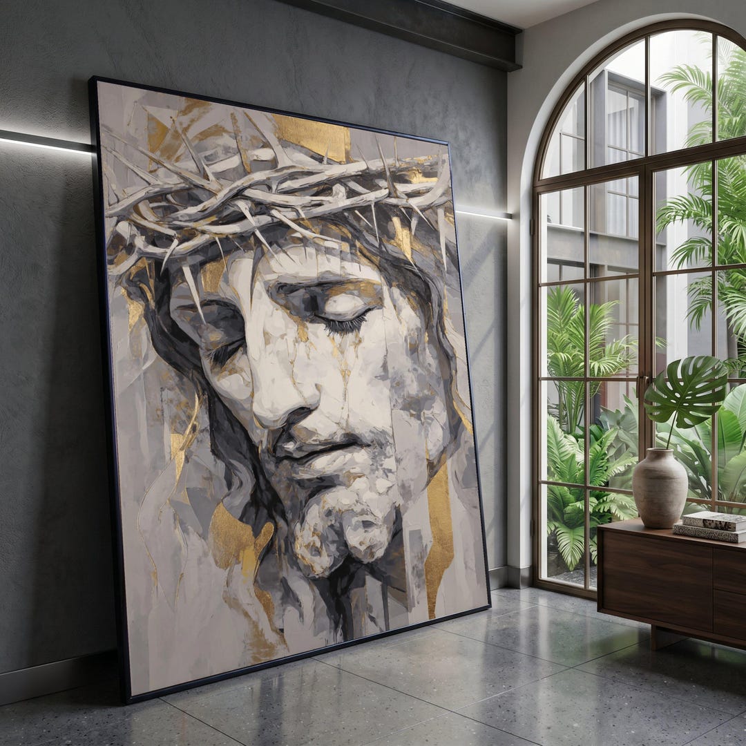 Jesus Christ Portrait Canvas, Crown of Thorns Wall Art, Religious ...