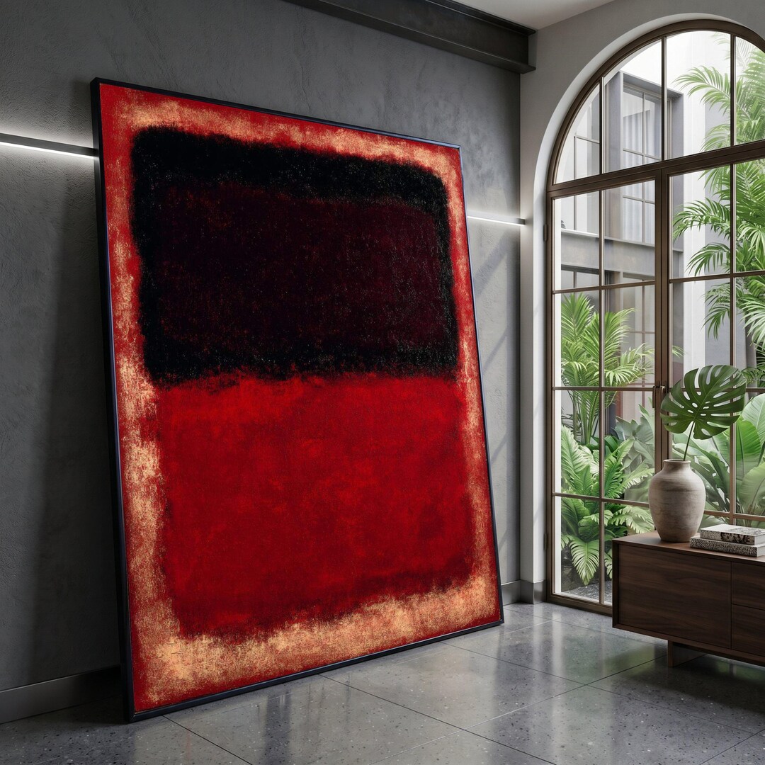 Bold Red and Black Abstract Canvas, Modern Minimalist Wall Art ...