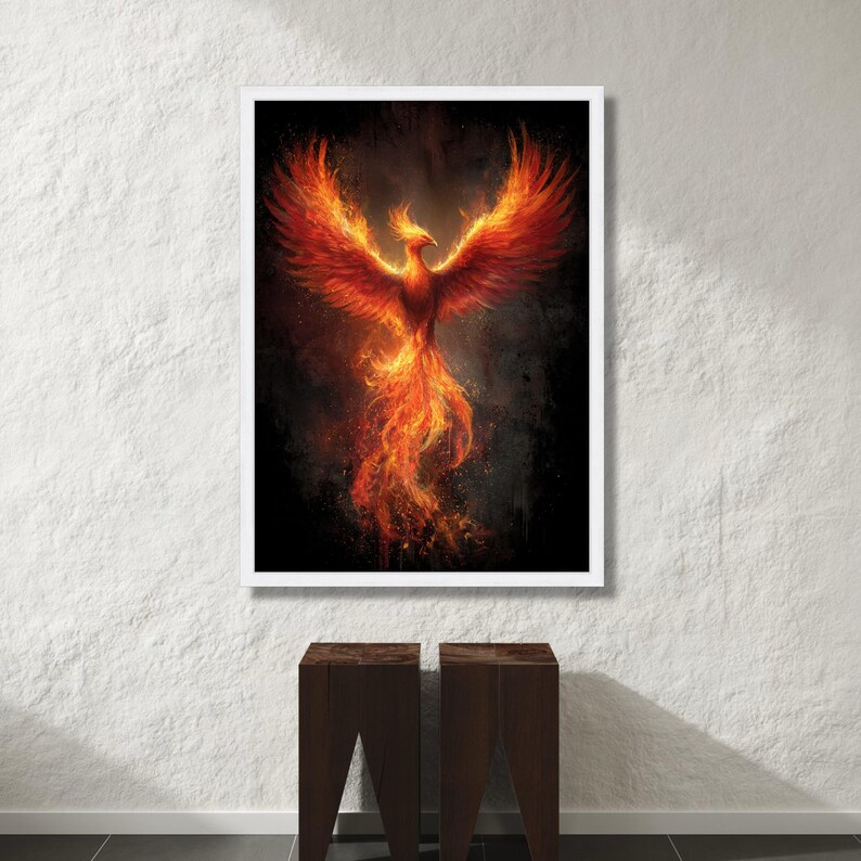 Fiery Phoenix Rising Canvas, Mythical Bird Wall Art, Flame Decor ...