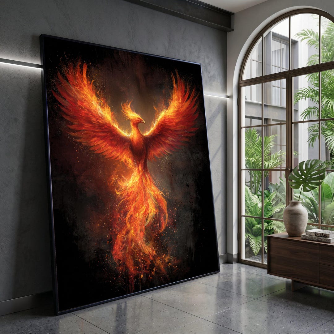 Fiery Phoenix Rising Canvas, Mythical Bird Wall Art, Flame Decor ...