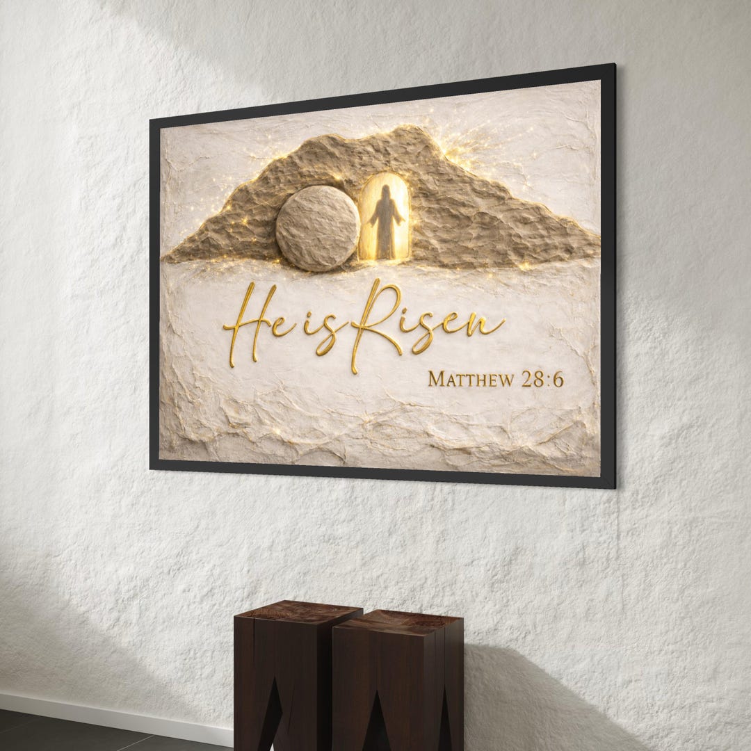 He is Risen Canvas Art, Christian Easter Wall Decor, Matthew 28:6 ...