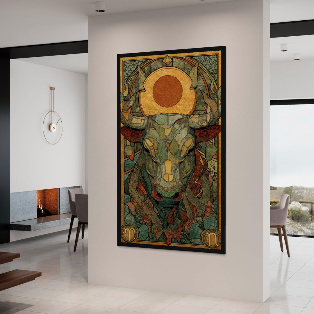 Mystic Bull Head Canvas, Zodiac Taurus Wall Art, Abstract Animal Canvas ...