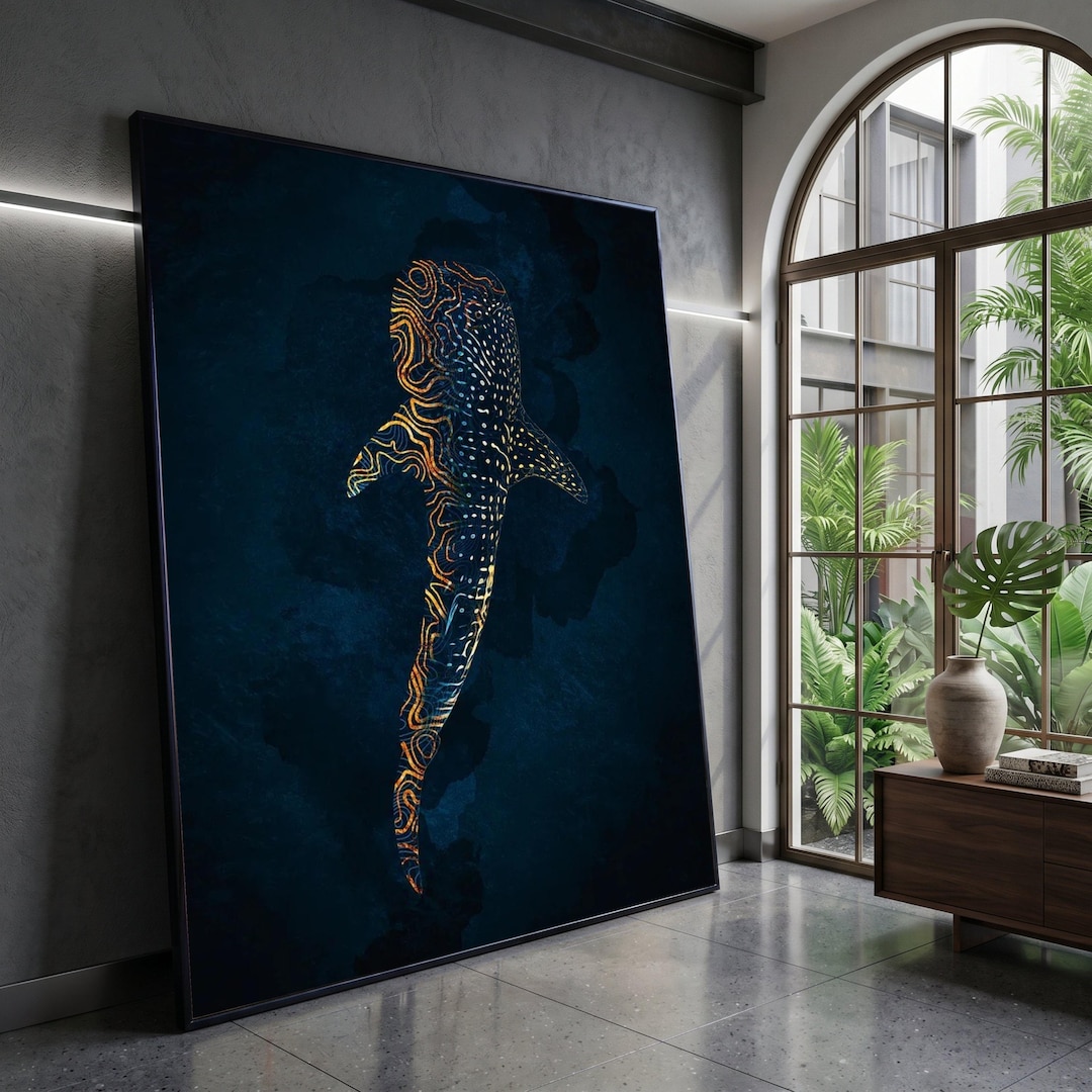 Abstract Whale Shark Canvas Wall Art, Ocean Animal Design, Marine Life ...