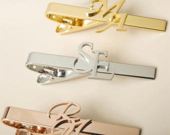 Personalized Initials Tie Clip, Stainless Steel Groomsmen Accessory, Husband Gift