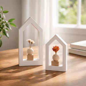 Handmade cast resin house frames with decor, lovingly crafted, choice of colors