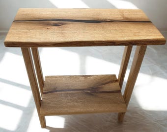 Small oak stool with epoxy accents