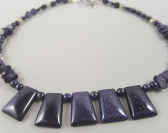 Blue Goldstone Necklace with Swarovski Crystal accents - 20"