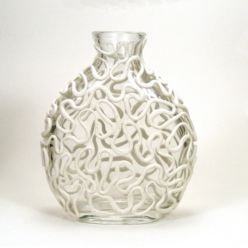 Black & White Clay Lace Set of 2 Glass Vases Entwine / Etsy