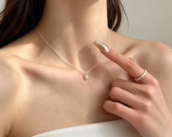 Exquisite 925 Sterling Silber Perlen Anhänger Halskette — Natürliche Süßwasserperlen, wasserdicht, minimalistisch Damenschmuck
