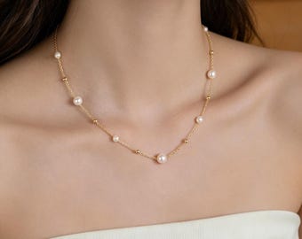 Natural Freshwater Pearl Necklace, Dainty Pearl Necklace,  Wedding Necklace, Bridal Necklace, Wedding Jewellery, Mothers Day Gift