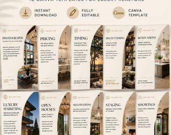 Luxe makelaar: verkoperstips Instagram-sjablonen | In canva bewerkbare socialemediaberichten over onroerend goed | Luxe makelaarsmarketing | Direct downloaden
