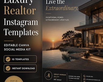 Instagram-sjablonen luxe makelaar Canva sociale media, vastgoedmarketing, brandingkit makelaar, luxe listingberichten, bewerkbare sjablonen