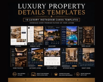 Details luxe onroerend goed Canva-sjablonen | 10 Instagram-berichtsjablonen | Socialmediakit makelaar | Luxe listingmarketing