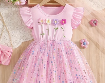 Girls Pastel Floral Tutu Dress: Birthday, Cake Smash, Photoshoot Outfit